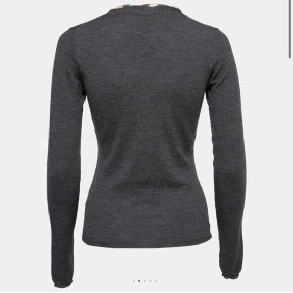 Burberry Brit Nova Check Trim Wool Cardigan Sweater V Buttons Lightweight Soft M - Picture 6 of 16